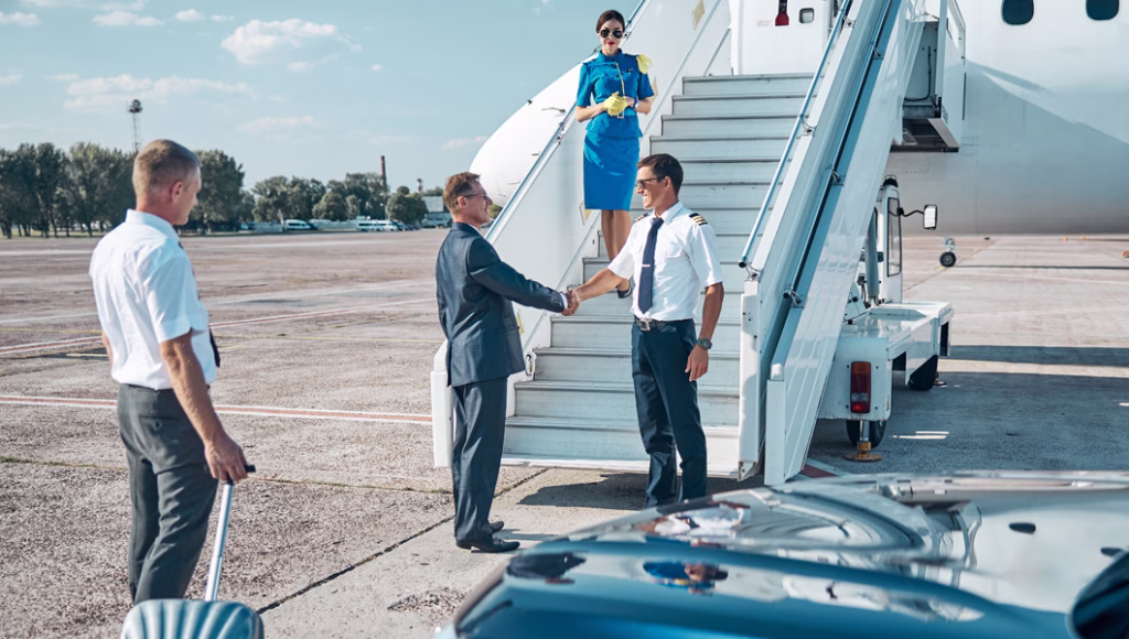 Commercial pilot socializing