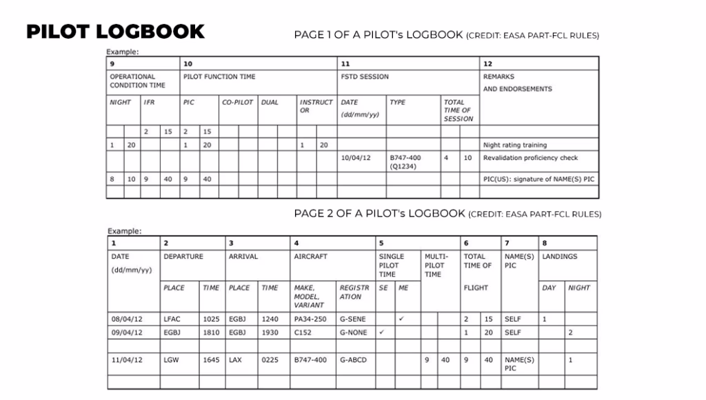 Pilot logbook samples