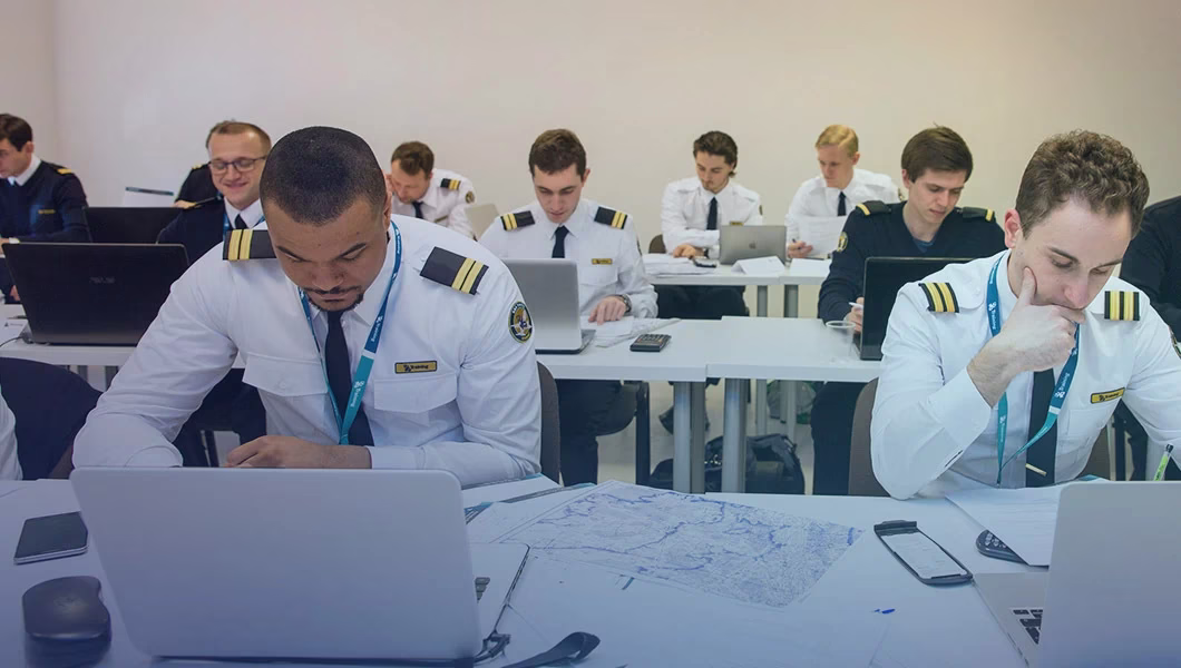 A classroom with cadets learning.