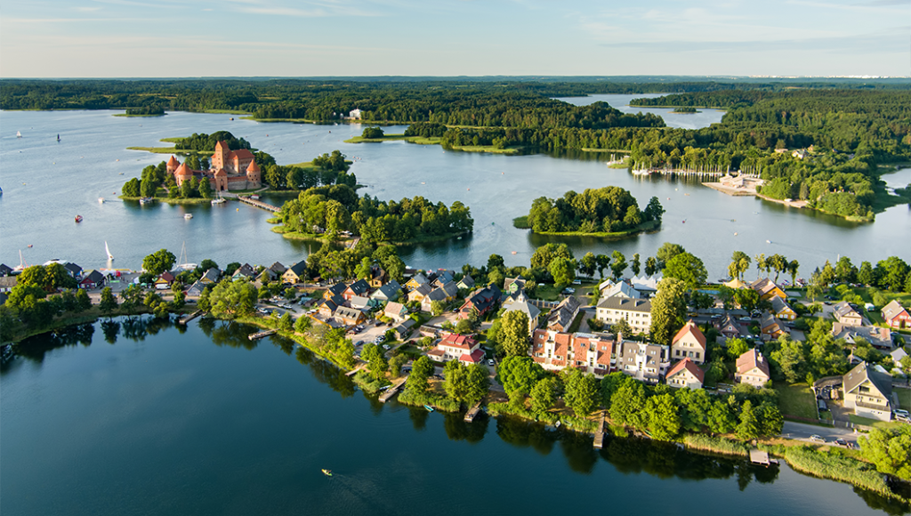 Scenic aerial view of Trakai, Lithuania