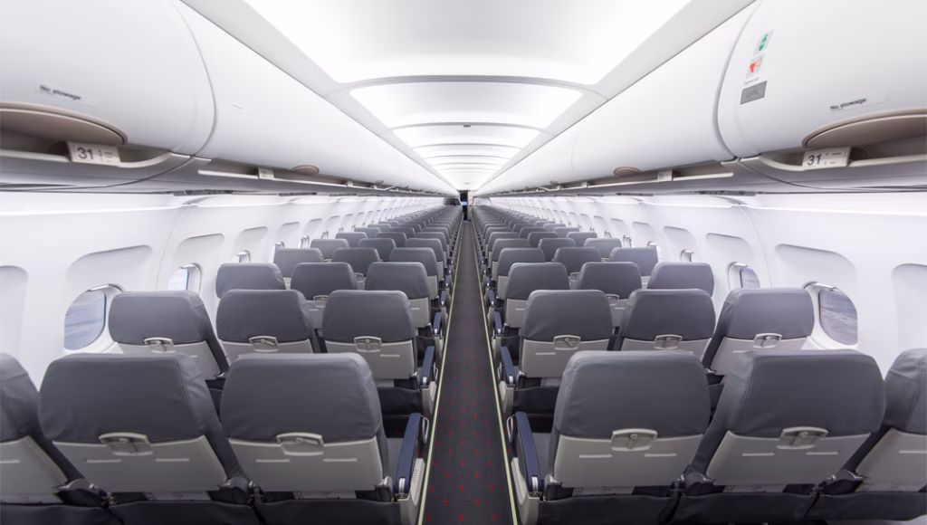 Passenger cabin view of Airbus A320neo