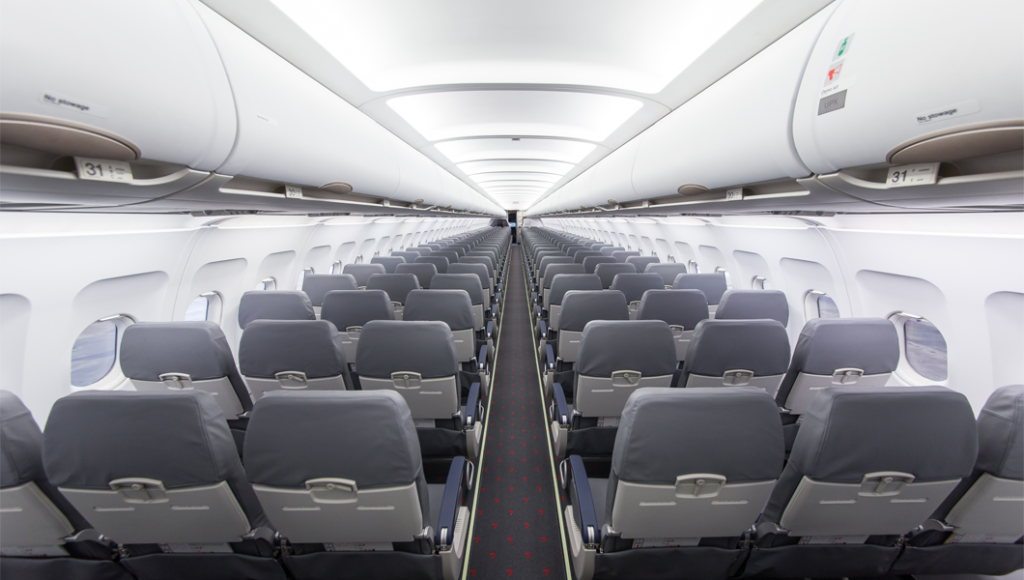Passenger cabin view of Airbus A320neo