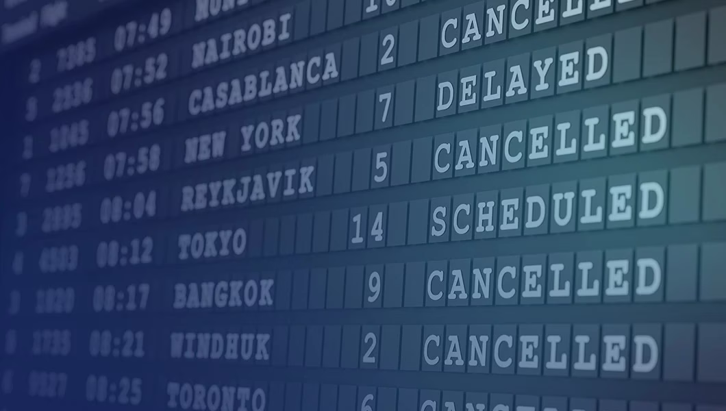 A Departures board at an airport