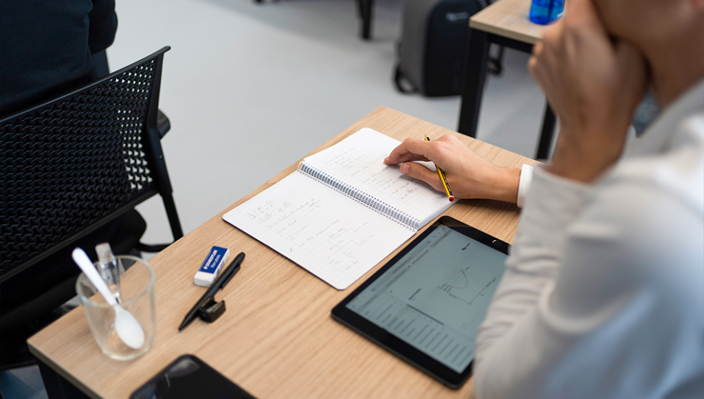 A student pilot memorizing information.