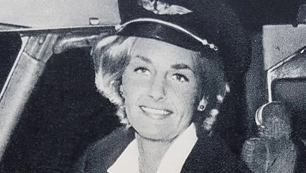 Turi Widerøe in a cockpit of a commercial aircraft