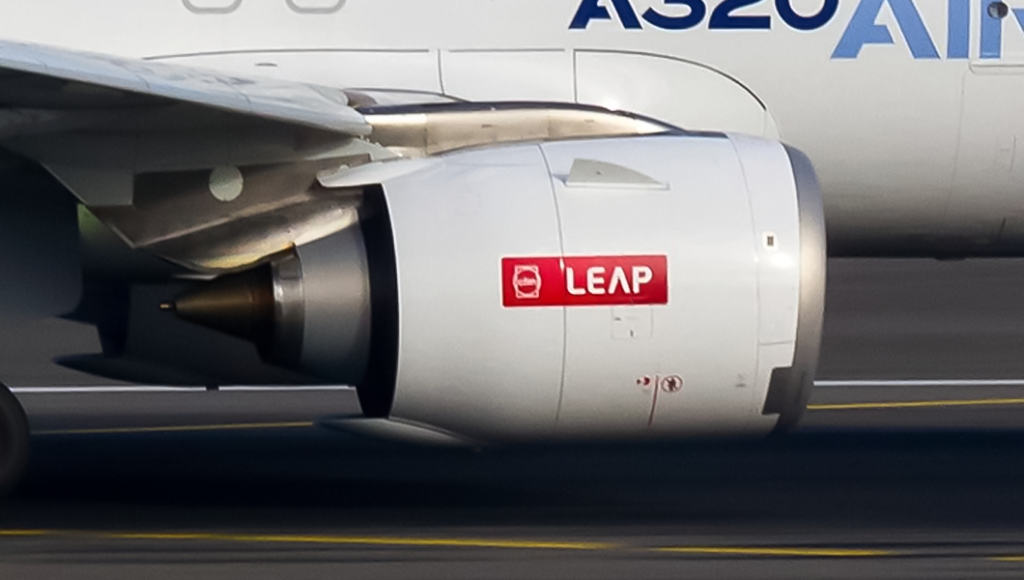 Closeup of an Airbus A320neo engine