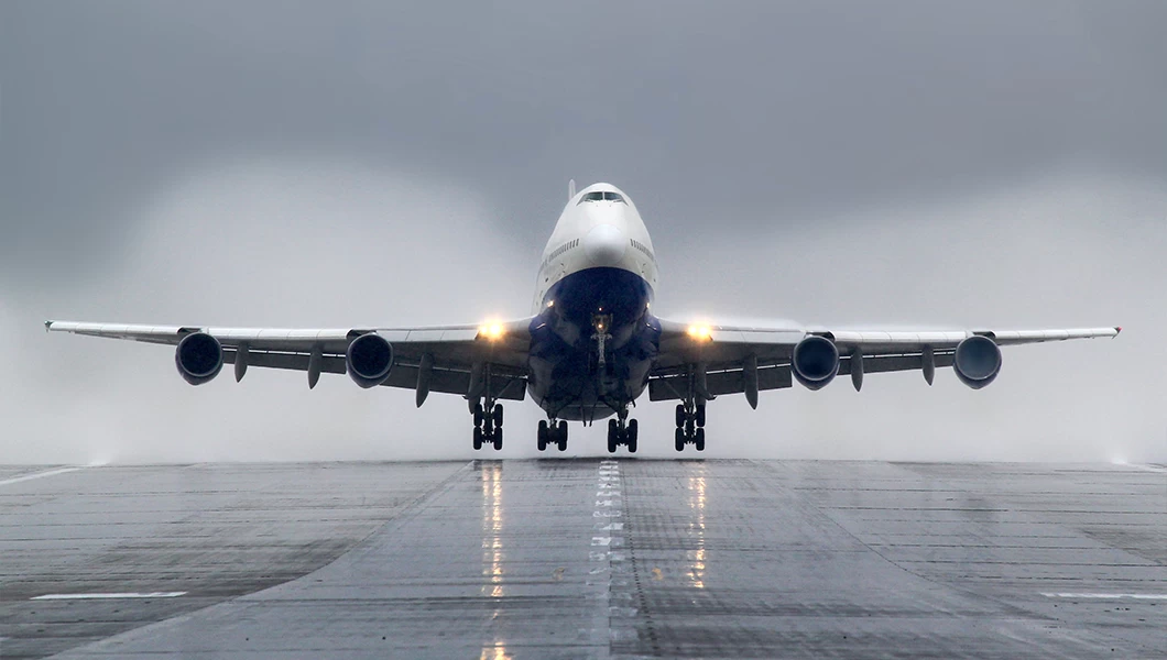 A commercial aircraft taking off