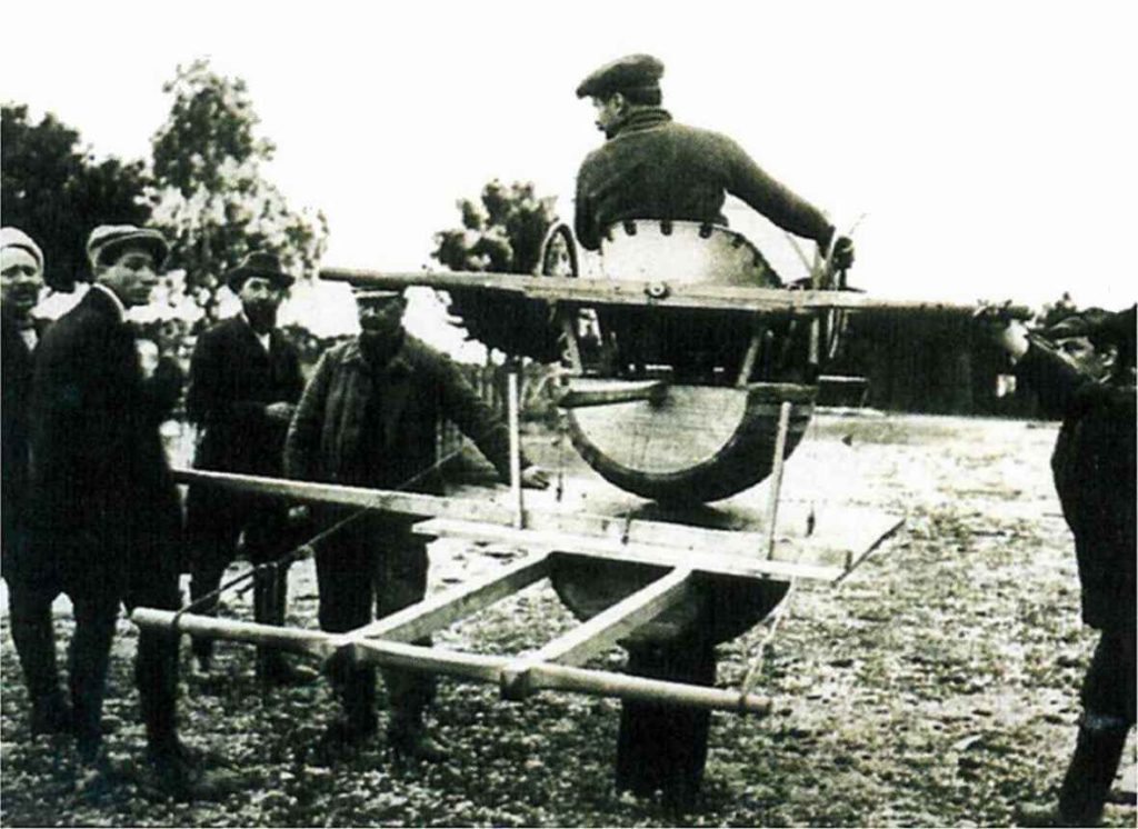 Antoinette Trainer, first flight simulator made from wooden half-barrel.