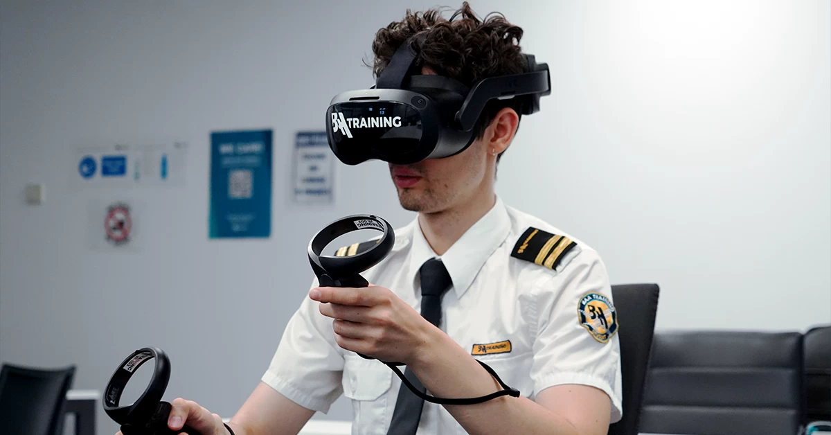 Pilot Cadet using VR system for pilot training.