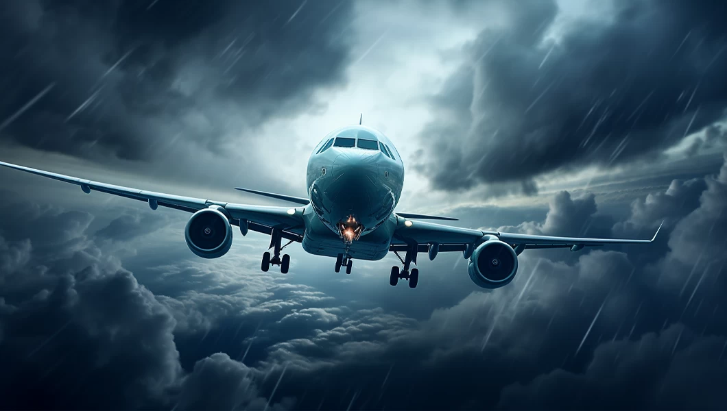 Commercial airplane flying IFR in bad weather