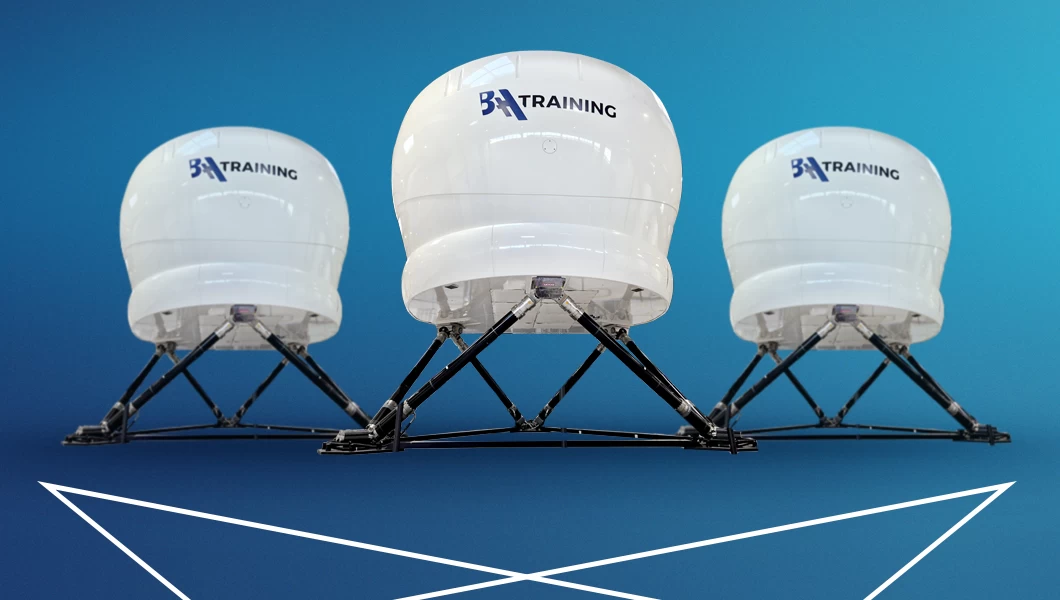 Three (3) BAA Training simulators, lined up.