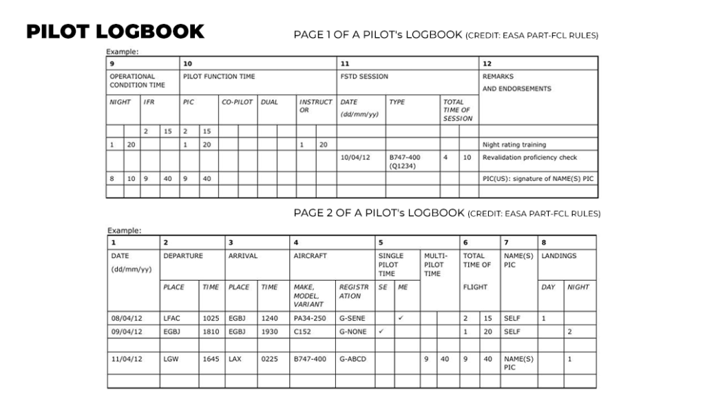 Pilot logbook samples