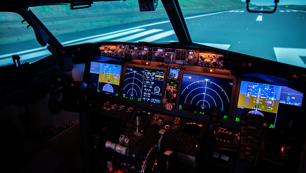 Inside a full flight simulator