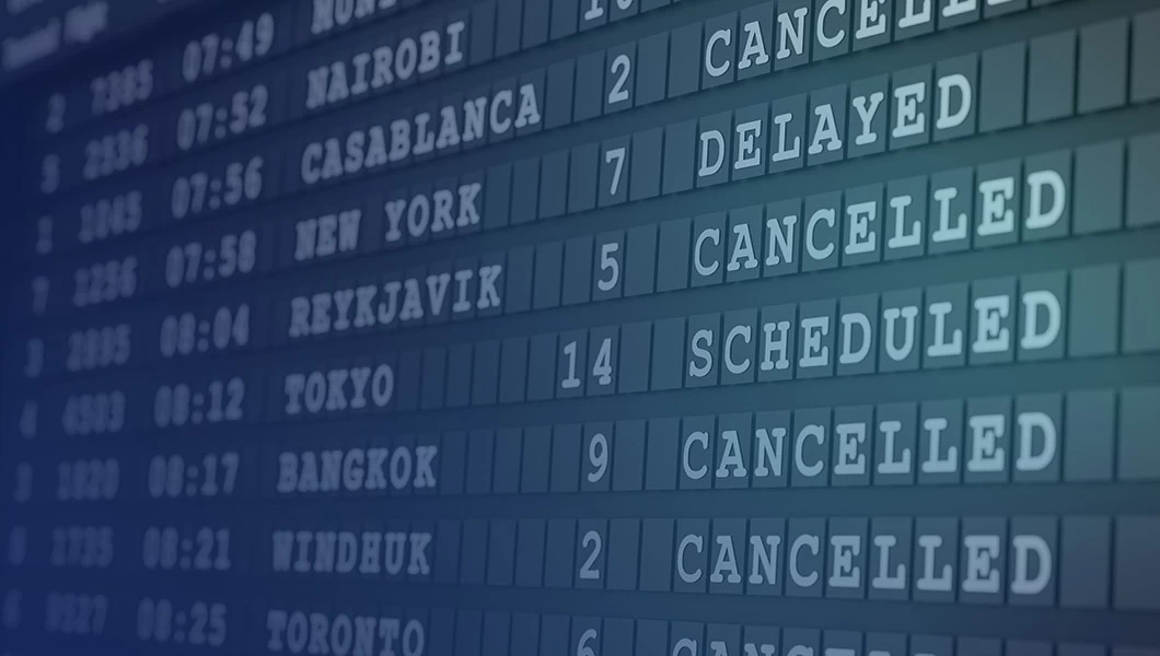 A Departures board at an airport