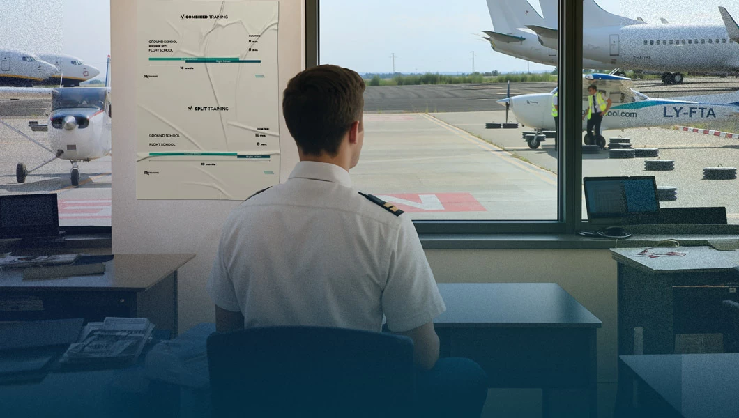 A pilot cadet looking out at a runway